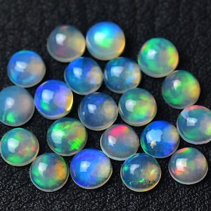 5 Pieces Natural Ethiopian Opal Cabochon Lot 4mm 4.5mm Round Shape welo Fire Opal Gemstone Cabochon Stone Cabs Loose Gems C-20524