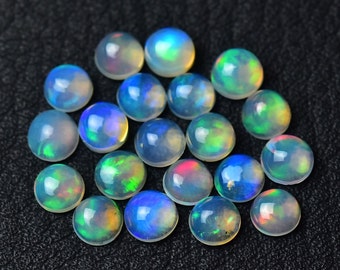 Lote com 5 Cabochões de Opala Etíope Natural, 4 mm e 4,5 mm, Formato Redondo, Welo Fire Opala, Gema Cabochão, Pedras Soltas, Gemas C-20524