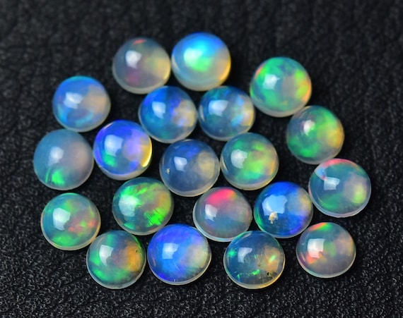 5 Pieces Natural Ethiopian Opal Cabochon Lot 4mm 4.5mm Round Shape welo Fire Opal Gemstone Cabochon Stone Cabs Loose Gems C-20524