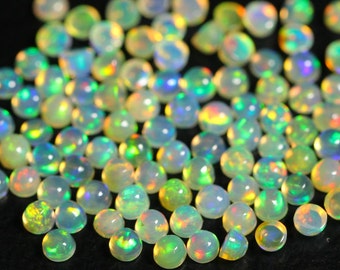 10 Pieces Natural Ethiopian Opal Cabochon Gemstone Lot 2mm to 2.3mm Round Shape Welo Opal Gemstone Cabochon Loose Stone Smooth C-20453