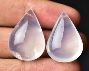 2 Pieces Natural Ice Quartz Cabochons 18x25mm to 19x26mm Pear Shape Genuine Quartz Gemstones Cabs Loose Gems Stones Smooth Cabochon C-4182