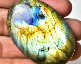 1 Piece Natural Labradorite Cabochon 32x48mm Oval Shape Flashy Blue Labradorite Gemstones Cab Smooth Gems Loose Stones Semi Precious C-13180