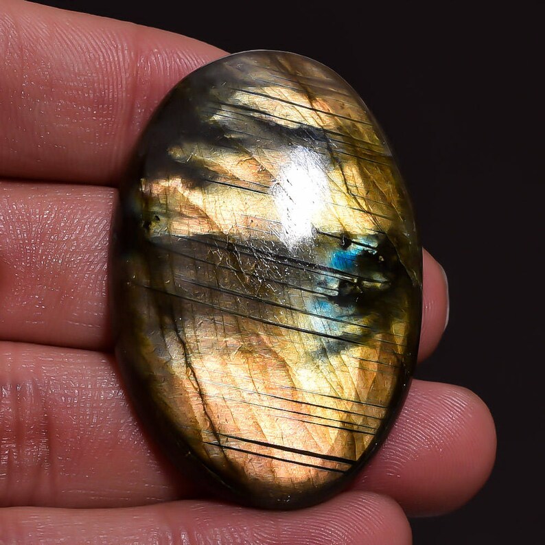 Yellow Flashy Labradorite Gemstones Cabs Smooth Gems Loose Stones Semi Precious Cab 1 Piece Natural Labradorite Cabochon 30x44mm Oval Shape