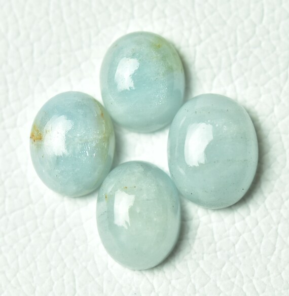 天然アクアマリンカボション 4個セット 12 x 15 mm～13 x 17 mm
