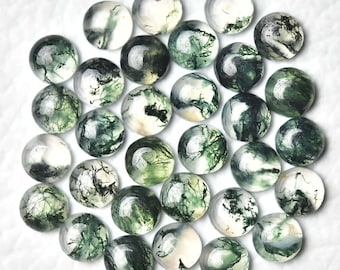 10 Pieces Natural Moss Agate Cabochons Lot 3mm 4mm 5mm 6mm Round Shape MossAgate Gemstone Cabs Loose Gems Stones Smooth Cabochon C-15129