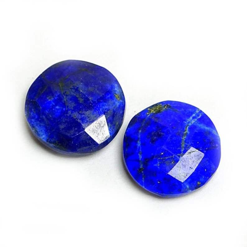 2 Pieces Natural Lapis Lazuli Faceted Loose Gemstones Lot 17mm Round Shape Rare Lapis Cut Stone Semi Precious Gems