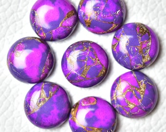 2 Pieces Purple Copper Turquoise Cabochons Lot 12mm Round Shape Mojave Turquoise Gemstones Calibrated Cabochon Flat Back Loose Stone C-21531