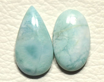 2 Pieces Genuine Larimar Cabochons Lot 13x22mm to 13x24mm Mix Shape Natural Larimar Gemstones Cabs Smooth Gems Loose Stone C-16632
