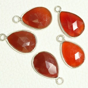 2 Pcs Red Onyx Pendant Connector Silver Plated Connectors 11x14mm Pear Gemstone Bezel Pendant Connector Single Bail Connectors C-21569