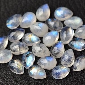 5 Pieces Natural Rainbow Moonstone Faceted Gemstones Lot 4x6mm 5x7mm Pear Shape Moonstone Loose Rose Cut Gemstone Stone Cabs C-10096