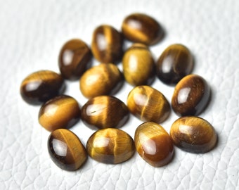 10 Pieces Natural Tiger Eye Cabochons Lot 5.7x7.6mm to 6x8mm Oval Shape Genuine Tiger Eye Gemstones Cabs Smooth Gems Loose Cabochon C-2702