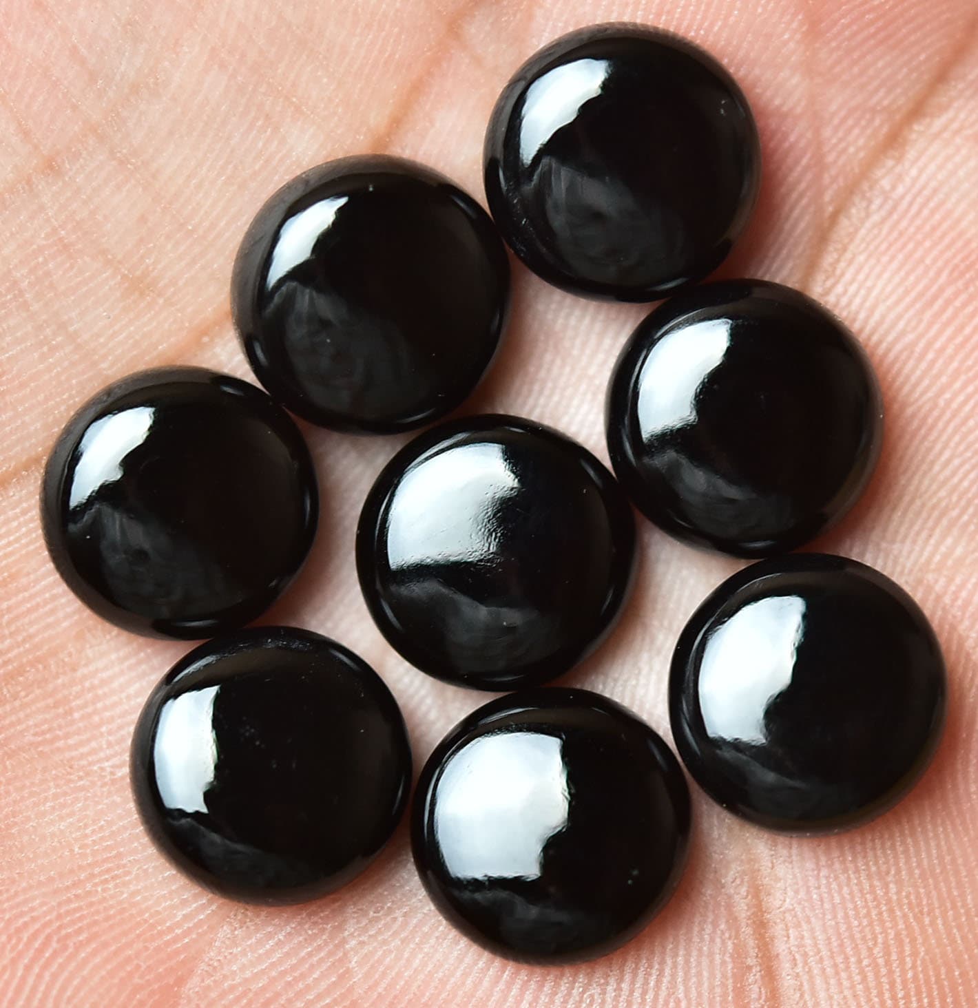 天然ブラックオニキスカボション宝石 3個セット 11.5mm - 12mm