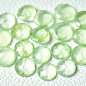 5 Pcs Natural Prehnite Rose Cut Gemstones Lot 6.5mm to 10mm Round Shape Faceted Cut Prehnite Gemstone Slice Flat Back Cabochons Stone C-5828