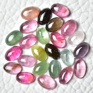 5 Pieces Natural Multi Tourmaline Cabochons Lot 4x6mm Oval Shaped Genuine Rare Tourmaline Smooth Gemstone Semi Precious Loose Stones C-19163