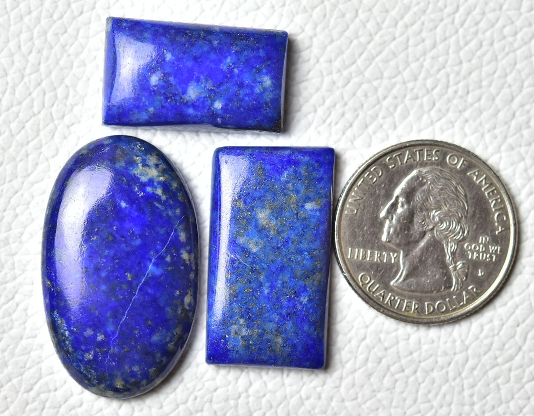 天然ラピスラズリカボション3個セット 14 x 23 mm～21 x 34 mm 楕円形