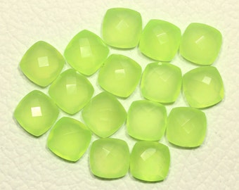 5 Pieces Lemon Chalcedony Faceted Loose Gemstones 9x9mm Cushion Shape Lemon Chalcedony Briolettes Both Site Cut Stone Gems Pair C-19279