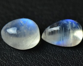 2個入り 天然AAAレインボームーンストーンカボション 8x10.2mm - 7.7 x