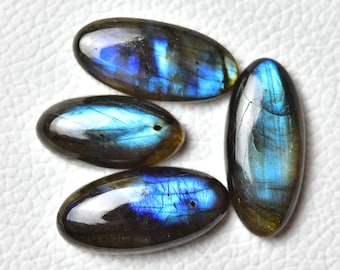 4 Pieces Natural Labradorite Cabochons Lot 11x23mm to 13x27mm Oval Shape Flashy Labradorite Gemstones Smooth Cabs Loose Gems Stones C-13404