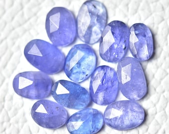 4 Pieces Natural Tanzanite Rose Cut Gemstone Slice 6x8mm- 6x9mm Oval Shape Tanzanite Faceted Cab Loose Gemstones Flat Back Cabochons C-14776
