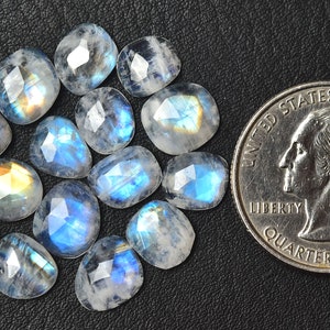 5 Pieces Natural Rainbow Moonstone Lot Faceted Slice 7x8mm to 8x9mm Rare White Moonstone Slice Flat Back Rose Cut Slices Cabochon C-17026 image 5