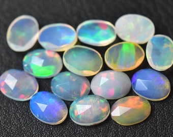 Lote com 3 peças de opala etíope natural lapidada em rosa, facetadas, formato oval de 6 x 8 mm, gemas de opala de fogo, pedras preciosas soltas lapidadas C-5812