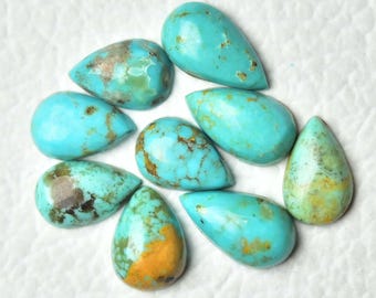 9 Pieces Natural Turquoise Cabochons 6.5x10mm - 6.7x11.5mm Pear Shape Cabs Genuine Turquoise Gemstones Loose Cabochon Smooth Gems Cab C-3914