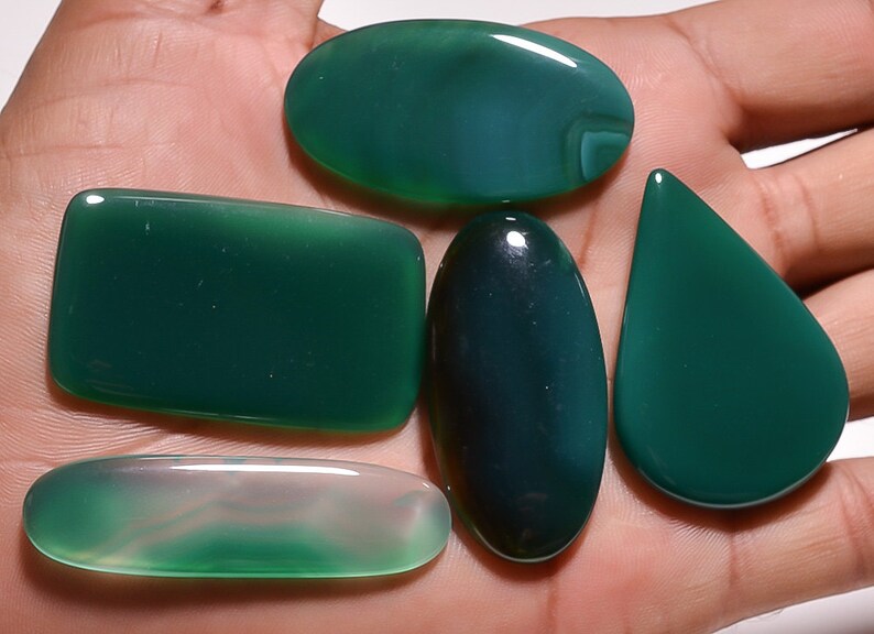 Green Chalcedony Gemstone Cabochon Wholesale Price Loose Gemstone Cab Gems 5 Pieces Green Onyx Cabochons 38.50 Grams Green Onyx Gemstone