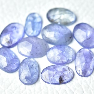 5 Pieces Natural Tanzanite Rose Cut Gemstone 5x8mm to 6.5x9mm Oval Shape Blue Tanzanite Faceted Loose Gemstones Flat Back Cabochons C-14795