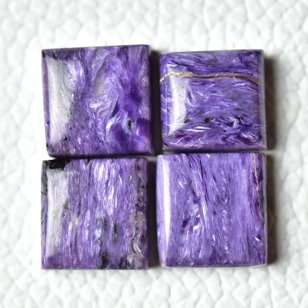 4 Pieces Natural Charoite Cabochons Lot 10x11mm - 12x12mm Square Shape Genuine Charoite Gemstones Cabs Smooth Gems Cabs Loose Stones C-20941