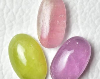 3 Pieces Natural Tourmaline Cabochons 9x16.5mm to 10.5x16.5mm Oval Shape Tourmaline Gemstones Loose Cabs Smooth Gems Stones Cabochon C-3370