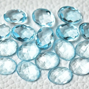 5 Pieces Natural Sky Blue Topaz Faceted Gemstones Lot 6x8mm Oval Shaped Blue Topaz Gemstone Rose Cut Stones Flat Back Loose Cabochons C-3189