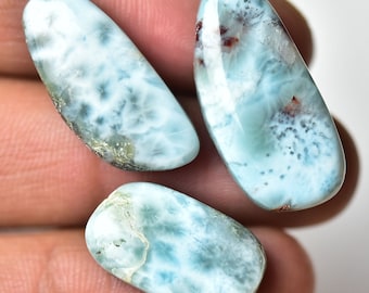3 Pieces Natural Larimar Cabochons Lot 11x19mm to 12x26mm Fancy Shape Genuine Larimar Gemstones Cabochons Smooth Gems Loose Stones C-15055