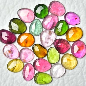 10 Pieces Natural Multi Tourmaline Rose Cut Faceted Gemstones 3.3x4.5mm to 5x6.5mm Odd Shape Cabs Loose Tourmaline Gemstone Cabochon C-21133