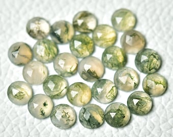 10 Pieces Natural Moss Agate Faceted Gemstones 3mm 4mm 5mm 6mm Round Shape Flat Back MossAgate Loose Gemstone Rose Cut Stone Cabochon C-5282