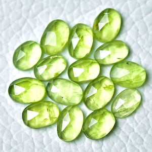 5 Pieces Natural Peridot Rose Cut Gemstone Lot 4.4x6mm -4.8x6.8mm Oval Shape Peridot Faceted Cut Slice Loose Gems Stones Cabochons C-13459