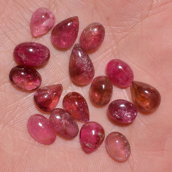 16 Pieces Lot Pink Tourmaline Cabochons, 23 Carat Natural Tourmaline Gemstone Cabochon Loose Gemstone Lowest Price Loose Stone