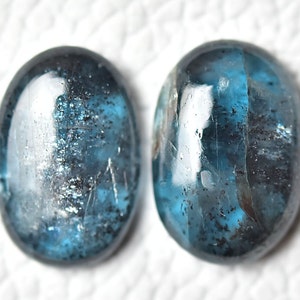 2 Piece Natural Teal Blue Kyanite Cabochon Gemstone 10x15mm to 10.5x15.5mm Oval Shape Genuine Moss Kyanite Gemstones Cabs Loose Stone C-5488