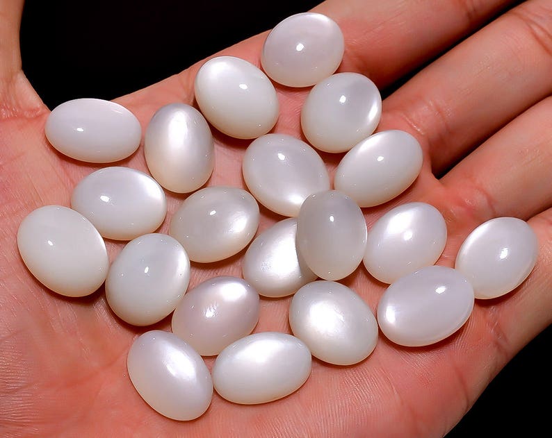 5 Pieces Natural White Moonstone Cabochons Lot 11x16 to 13x17mm Oval Shape Natural Moonstone Gemstone Loose Stones Smooth Cabs 4612