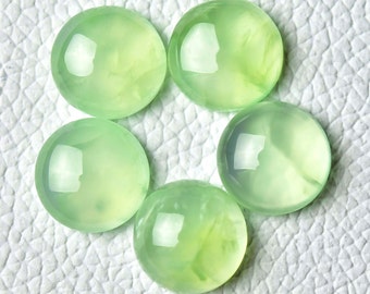 3 stycken naturliga prehnit ädelstenar cabochoner parti 14 mm rund form cabochon sällsynt prehnit ädelsten cabochon lösa stenar slät ädelsten C-16085