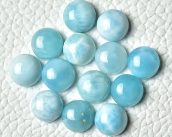 Lot de 5 cabochons de larimar naturels de 7 mm de forme ronde, véritables pierres de larimar, pierres lisses, en vrac, cabochon semi-précieux C-3212