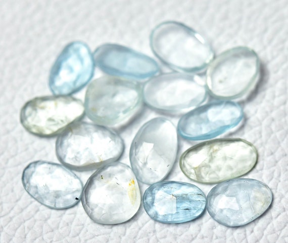 5 Pieces Natural Aquamarine Faceted Slice Loose Gemstones Lot 6.5x9mm-7.5x10mm Odd Shape Genuine Aquamarine Cut Gems Stone Cabochons C-11960