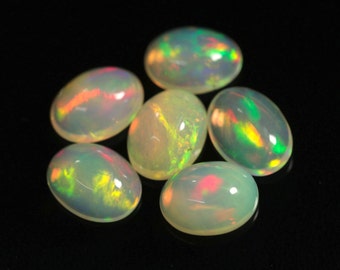 4 Pieces AAA Natural Ethiopian Opal Cabochon 5.8x7.8mm Oval Shape Fire Opal Gemstone Cabochons Loose Smooth Stone Cabs Gemstones C-20661