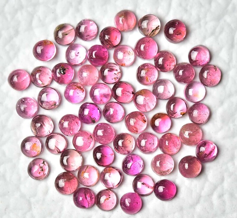 10 Pieces Natural Pink Tourmaline Gemstone Cabochons 2.3mm - 2.5mm Round Tourmaline Gemstone Cabochon Loose Smooth Gems Stones Cabs C-19342 image 4