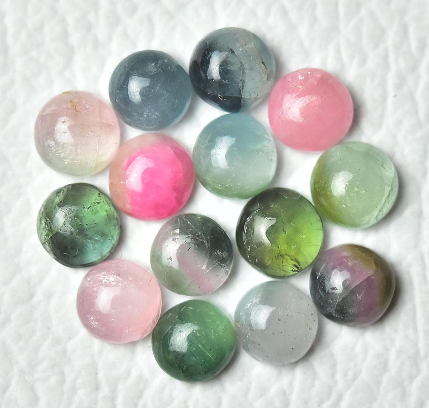 5個入り 天然マルチトルマリンカボション 6.7mm～7mm ラウンドシェイプ