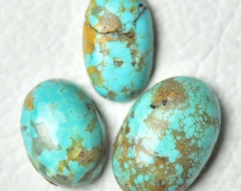 3 Pieces Natural Turquoise Cabochon Lot 9x15mm to 12x17.5mm Oval Genuine Turquoise Gemstones Cabs Loose Stones Smooth Cabochons Gems C-3911