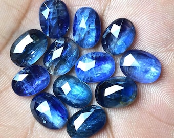 5 Pieces Natural Blue Kyanite Faceted Loose Gemstones 7x9mm 7x10mm 8x10mm Oval Shape Cabochon Kyanite Gemstones Cabs Rose Cut Stones C-8154