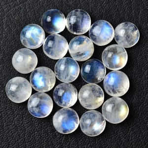 5 Pieces Natural Rainbow Moonstone Cabochons Lot 6mm Round Shape White Moonstone Gemstones Loose Stones Smooth Gemstone Cabs C-19493