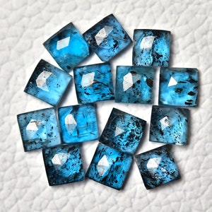 5 Pieces Teal Blue Moss Kyanite Rose Cut Gemstone 5.5x5.5mm 6.5x6.5mm Square Shape Genuine Rare Kyanite Loose Cabs Faceted Cabochons C-12544