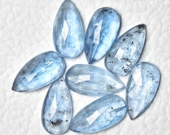 3 Pieces Sky Blue Kyanite Faceted Gemstones 7x14mm Pear Shape Genuine Kyanite Loose Cabochons Rose Cut Flat Back Gems Stones Cabochon C-8162