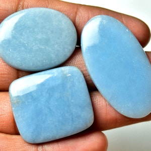3 Pieces Natural Angelite Cabochons Lot 23x30mm - 21x40mm Mix Shape, Genuine Angelite Gemstone Cabs Loose Gem Stone Cab Semi Precious C-8070